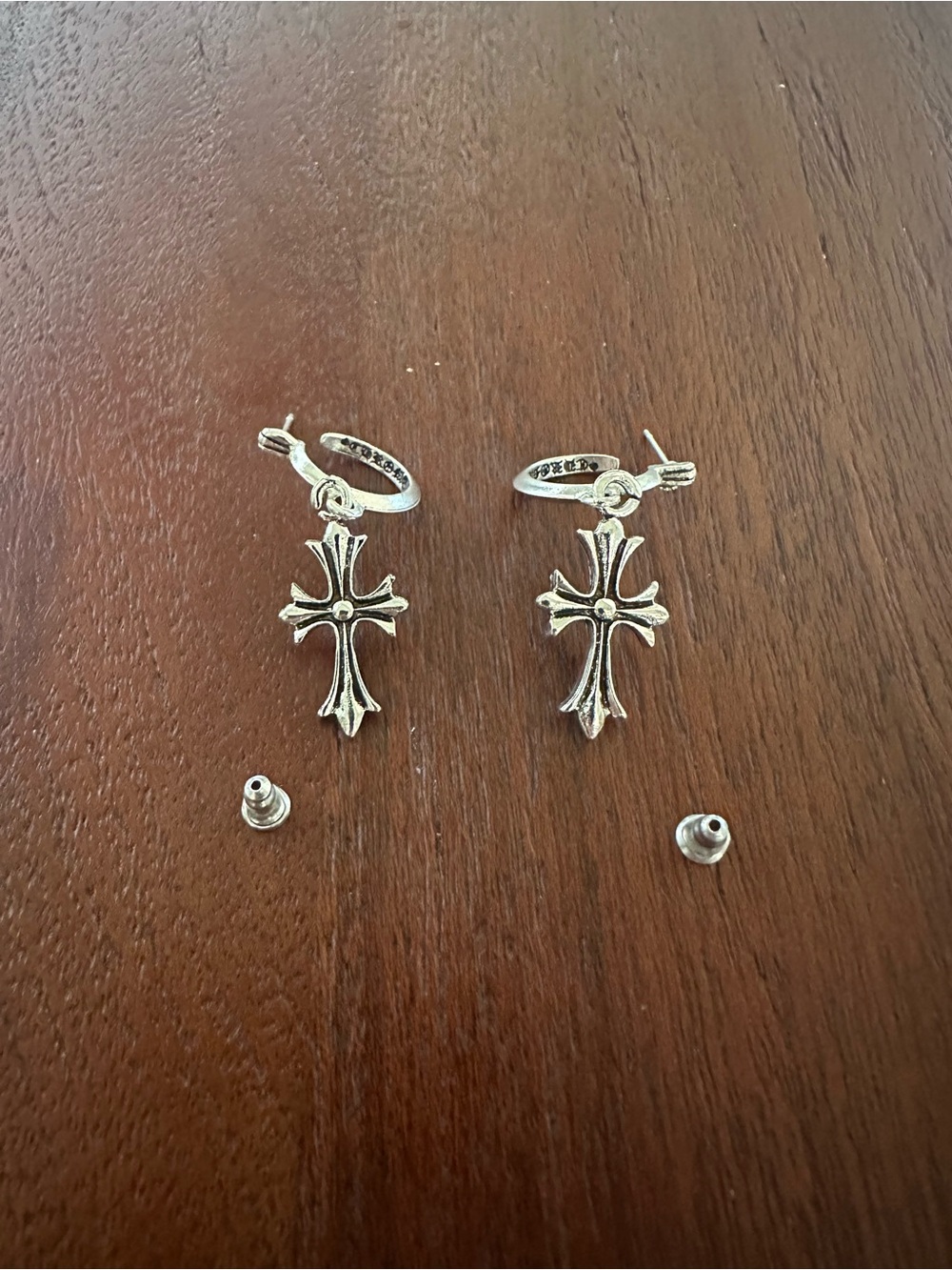 Chrome Hearts Cross Silver Hoop Earrings
